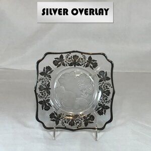 Vintage Silver Overlay Glass Embossed Fruits Service Plate